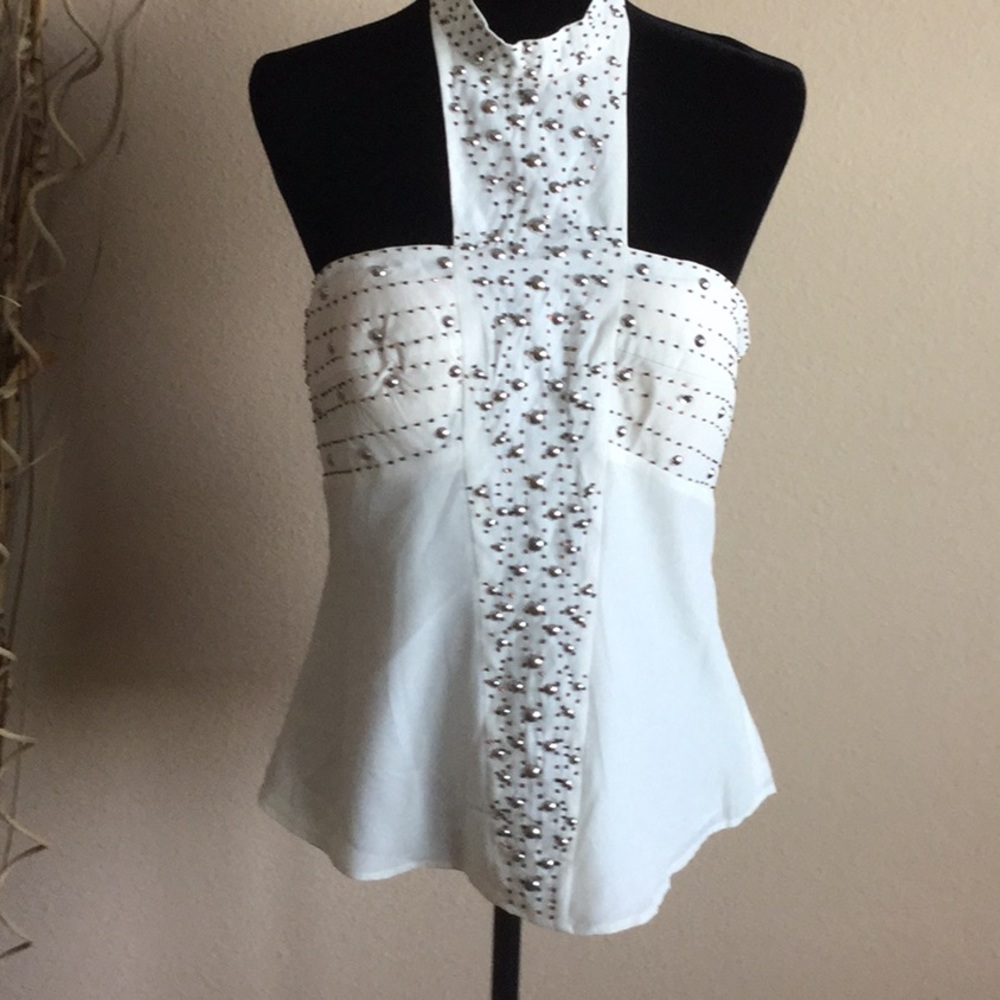 Sexy elegant off white studded top L